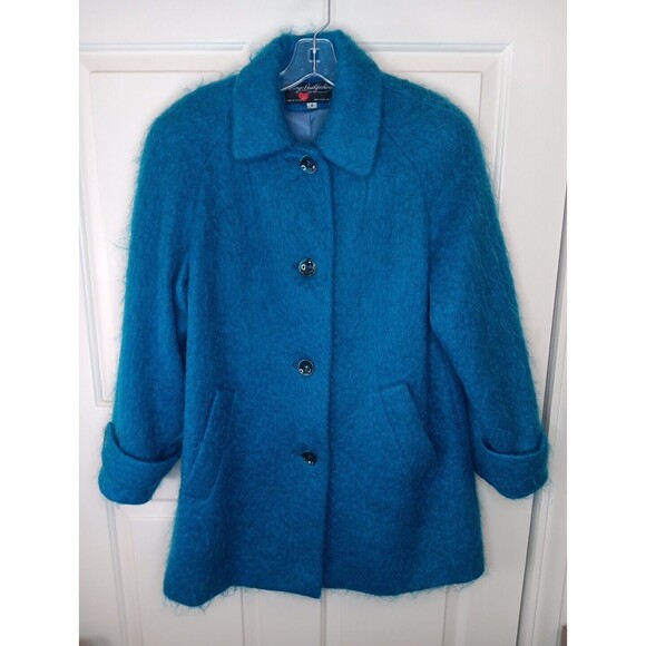 VTG George David Fashions Coat Sz 8 Turquoise Blue Mohair Union Made In USA EUC - Picture 1 of 8